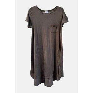 LulaRoe Carly Swing Shift T Shirt Dress Hi Low Solid Olive Green Small S Modest